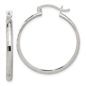 Sterling Silver Polished Textured Hoop Earrings